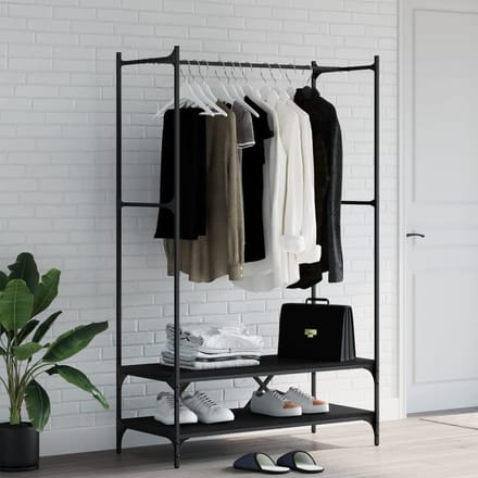 Vidaxl Kledingrek, Met Planken, Zwart, Materiaal Houtvezelplaat