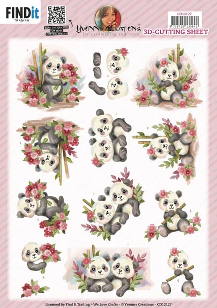 3D Cutting Sheet - Yvonne Creations - Lieve panda 10 stuks