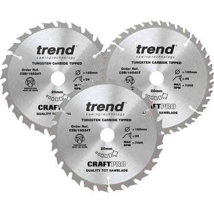 Trend cirkelzaagblad 165x20x1,5mm 24T/24T/40T (3 Stuks)
