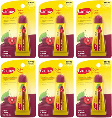 Carmex Lippenbalsem Kers - Hydraterende Lippenbalsem met Zonbescherming SPF15 - 6-pack