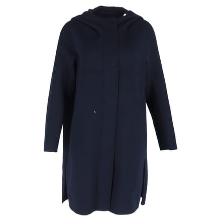 Max Mara Gewatteerde Jas met Kap in Marineblauwe Wol