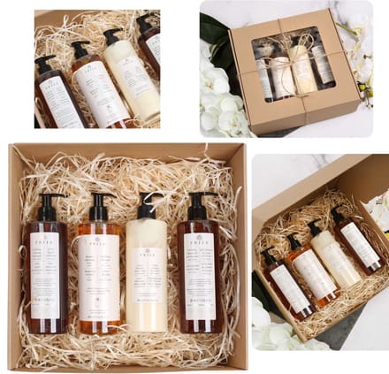 PRIJA Cosmetische set: Shampoo, douchegel, vloeibare zeep, hydraterende crème 4x380ml