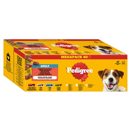 Pedigree natvoerzakjes 40 x 100 g - Gemengde selectie in gelei(4 varianten)