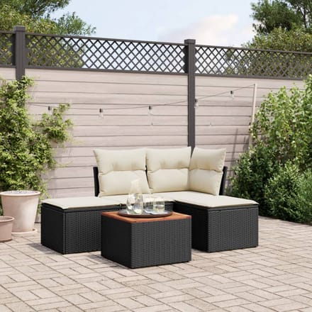 vidaXL - 5-delige - Loungeset - met - kussens - poly - rattan - zwart