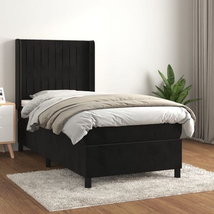 vidaXL - Boxspring - met - matras - fluweel - zwart - 90x200 - cm