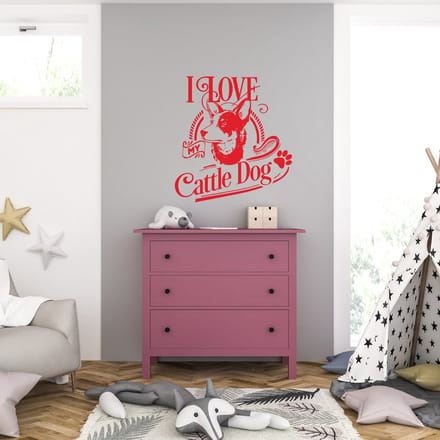 Muursticker - I Love My Cattle Dog - 46,4 x 49,6 - Rood