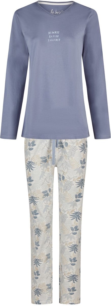 By Louise Dames Pyjama Set Lang V-Hals Donkerblauw Gebloemd - Maat XL