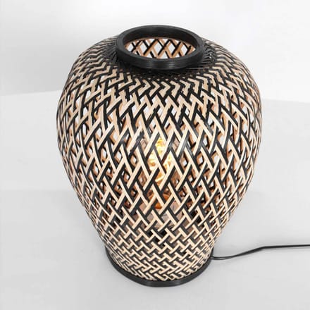 Tafellamp Maze 3131BE – Bamboe sfeerlamp met speels licht, diameter 30 cm, hoogte 30 cm, trendy design, merk Anne Light Home, beige met zwarte accenten