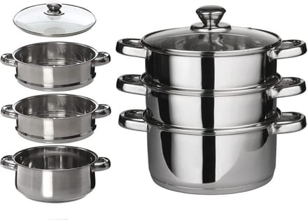 Stoomboot Set Met Glazen Deksel - 3 Tier Kookgerei 22CM