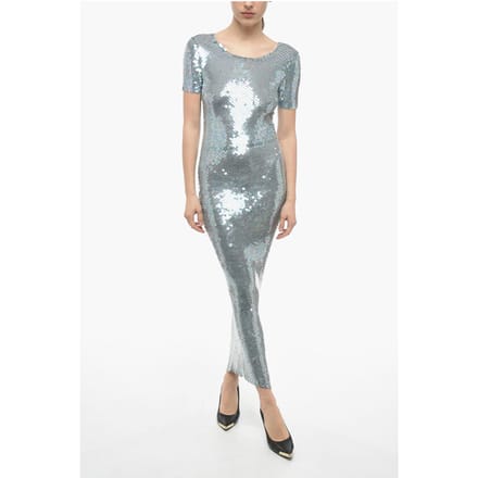 MM0 Maxi-jurk met korte mouwen en pailletten in zilver