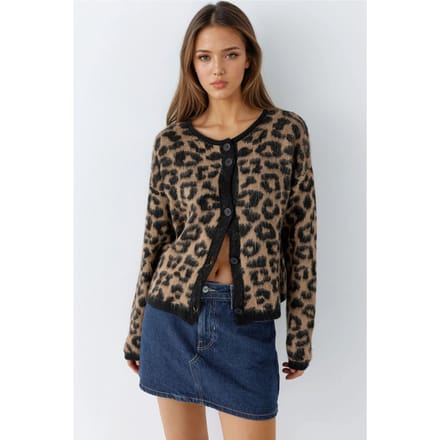 Luipaardprint Knopen-Op Cardigan