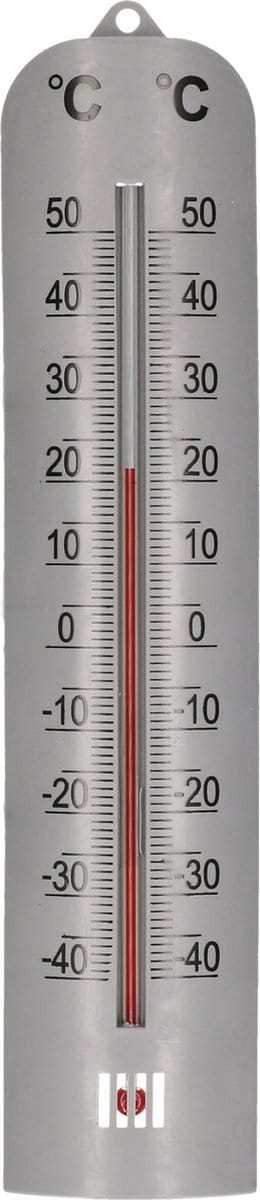 Thermometer - 27 cm - Zilver - Binnen / Buiten - Wandmontage - Celsius