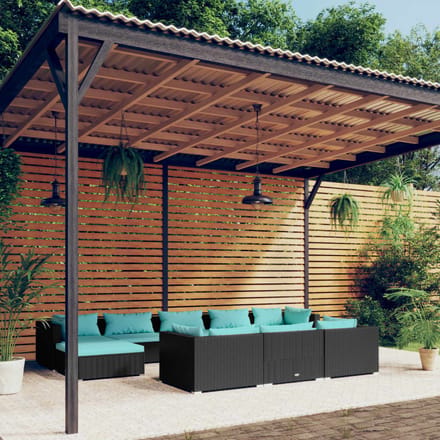 vidaXL - 10-delige - Loungeset - met - kussens - poly - rattan - zwart