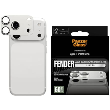 PanzerGlass Screenprotector geschikt voor Apple iPhone 17 Pro Aluminum | PanzerGlass FENDER Camera Protector - Case Friendly - Zilver