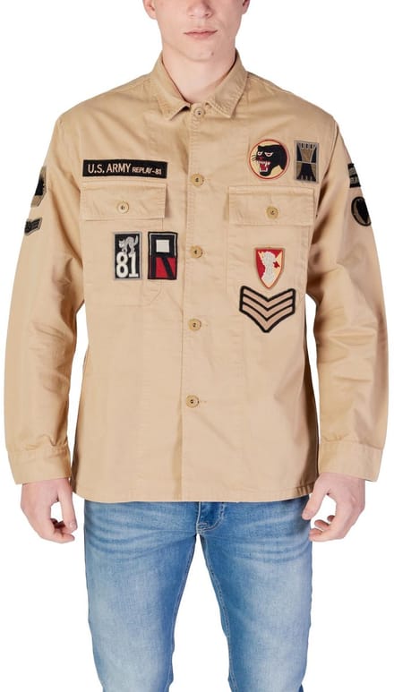 Classic Long Sleeve Cotton Shirt with Button Fastening - Beige
