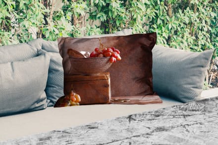 Buitenkussens - Rustiek - Druiven - Schaal - Stilleven - Fruit - 60x40 cm - Weerbestendig
