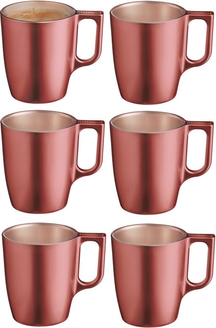 Luminarc Koffiemokken Monaco - 6x stuks - Hard Glas - koper - 250 ml - 9 cm - Flashy metallic finish