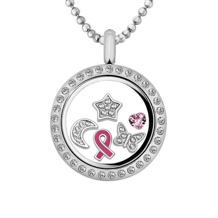 Quiges Memory Medaillon RVS 25mm met Ketting 70cm en 5 Floating Charms - CLS011