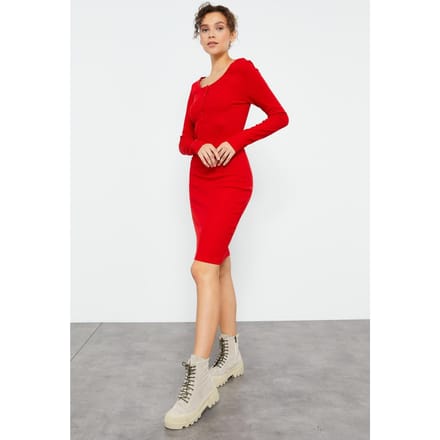 Bodycon Midi Jurk met Ronde Hals