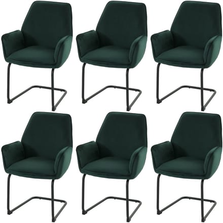 Set van 6 sledestoelen MCW-G67, eetkamerstoel, keukenstoel, stof/textiel MVG ~ groen