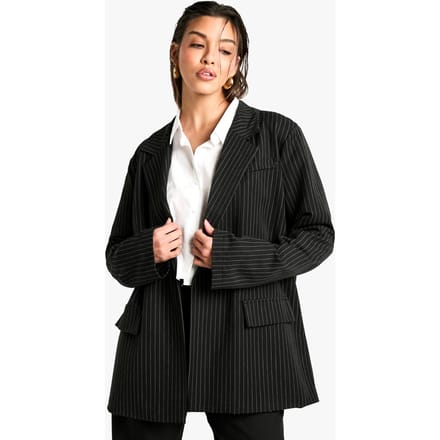 boohoo Dames Oversized Getailleerde Blazer met Streepjespatroon | Black | Maat: 8