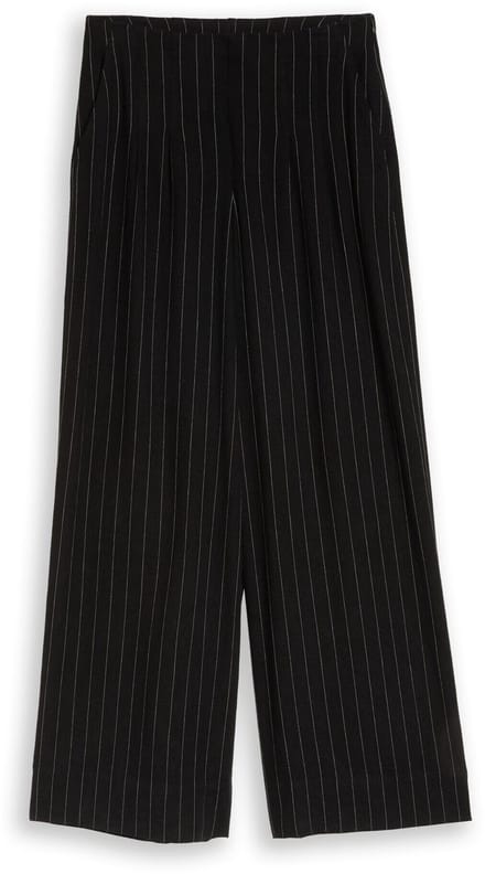 Tom Tailor Denim - Wijde broek met linnen - Maat XS - black beige vertical stripe