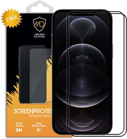 2-Pack MobyDefend Screenprotectors - Geschikt voor iPhone 12 Pro Max - Screensavers Met Zwarte Randen - Gehard Glas