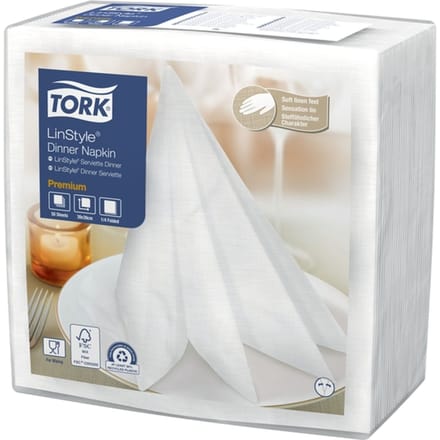 Dinerservet Tork Linstyle Premium 1/4 vouw 1-laags 390x390mm 50 vel wit 478722