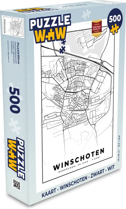 Puzzel Kaart - Winschoten - Zwart - Wit - Legpuzzel - Puzzel 500 stukjes