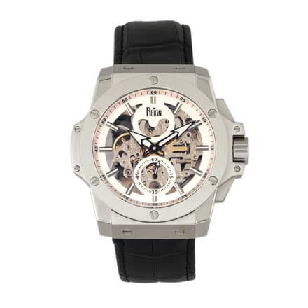 Reign Commodus automatisch skelet horloge met leren band