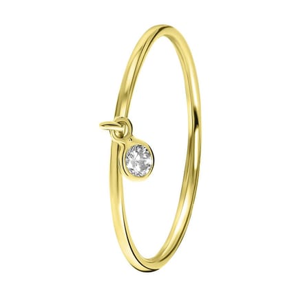 Lucardi Dames Ring dangle wit zirkonia - Ring - Cadeau - 14 Karaat Goud - Geelgoud