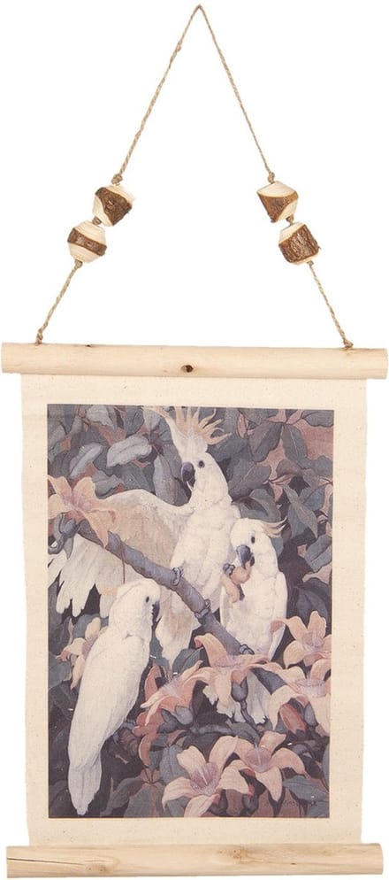 Clayre & Eef Wandkleed 39x28 cm Bruin Linnen Papegaai en Planten
