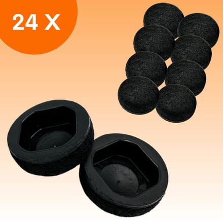 FLOOQ Pro Click-on pads navulset 25mm - Vervangbaar vilt - 24 Stuks - Zwart