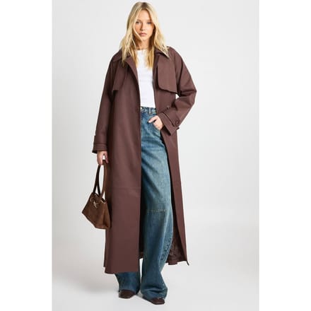 boohoo Dames Maxi Trenchcoat met Ceintuur | Chocoladebruin | Maat: 42