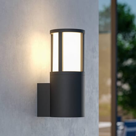 Deko-Light Facado II buitenwandlamp, grijs/opaal, Ø 11 cm, IP65, metaal