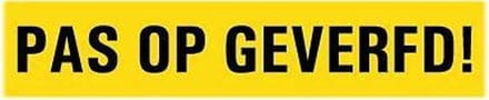 Pas op geverfd tekststicker 200 x 125 mm