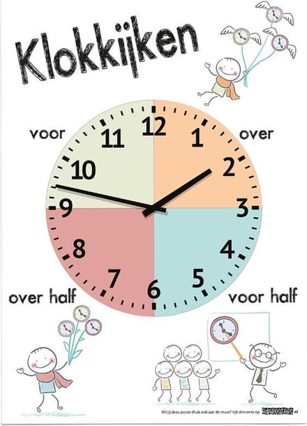 Educatieve poster (Posterpapier) - Klokkijken happy - 29.7 x 42 cm (A3)
