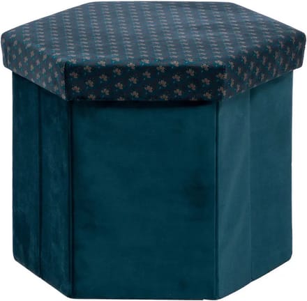 Atmosphera Poef/krukje/hocker Jiling - Opvouwbaar/opslag box 60L - Saffier blauw - D40 x H38 cm - MDF/polyester