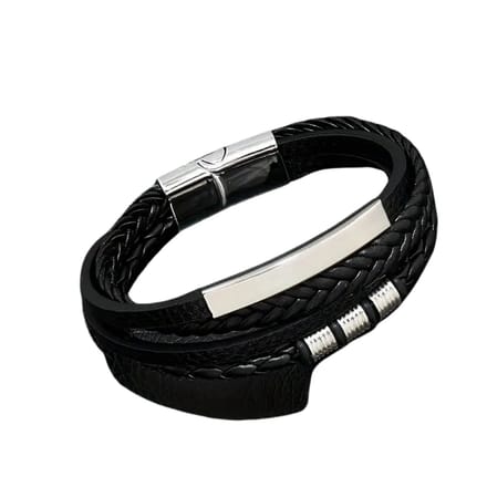 Nivard Armband - Staal - Nep Zilver - Heren - Zwart + Wit