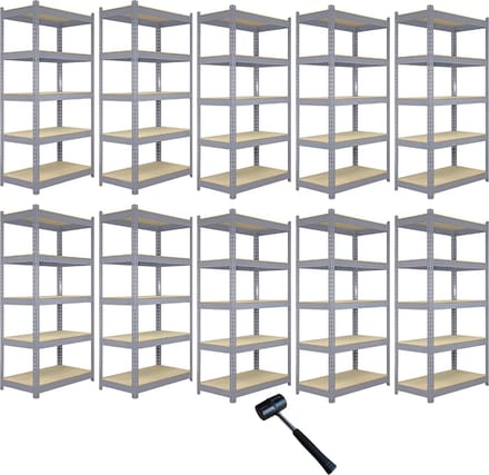 Q-rax 10 x metal racking units - grey - 90x50x180cm - 5-tier 200kg