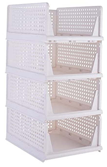 Kledingkast Organizer Set van 4 - Stapelbaar & Ruimtebesparend - Voor Kleding - L 44 x B 34 x H 18,5 cm