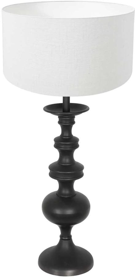 Tafellamp Lyons 3485ZW Zwart met wit linnen kap, hout en textiel, 58 cm hoog, Anne Light Home