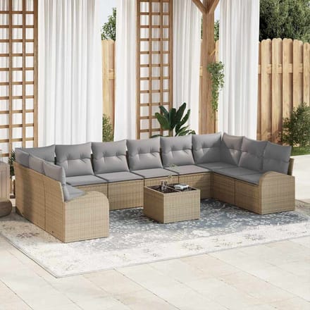 vidaXL Bankstel 11 st Beige [Synthetisch]: Polyrattan