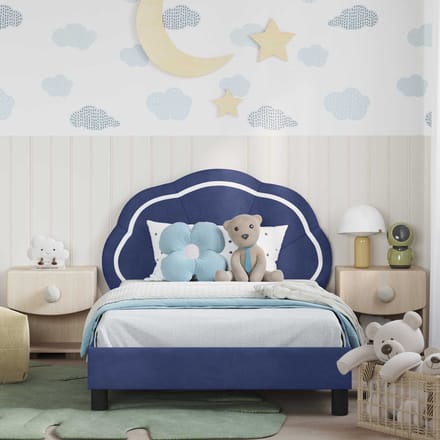 vidaXL - Kinderen - bedframe - met - hoofdboard - Politieblauw - 90 - x - 200 - cm