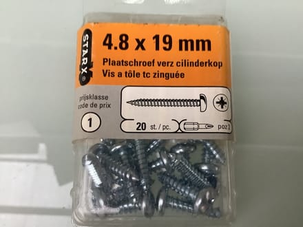 Star-X. Plaat schroef. Cilinder kruis kop. Verzinkt. 20 stuks. 4.8 x 19 mm. Schroeven.