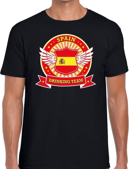 Zwart Spain drinking team t-shirt zwart heren - Spanje kleding M