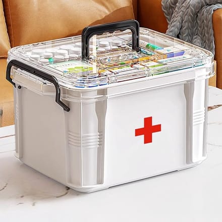 Multi Grid Medicijn Organizer - Dubbele Laag Draagbare Doos met Deksel voor Eerste Hulp Thuis en op School