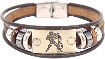 Montebello Armband Waterman - Leer - Messing - Staal - Horoscoop - 19cm