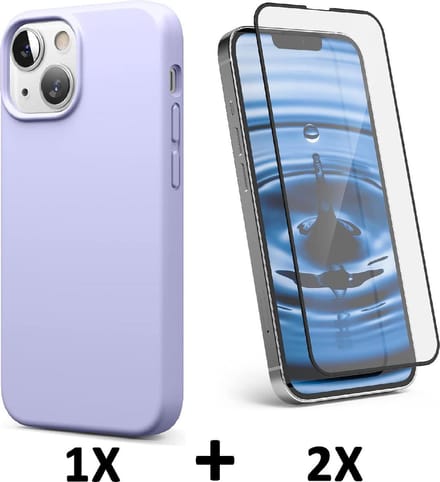 HB Hoesje Geschikt voor Apple iPhone 13 Mini - Paars / 2X Volledige Glazen Screenprotector - Siliconen Back Cover