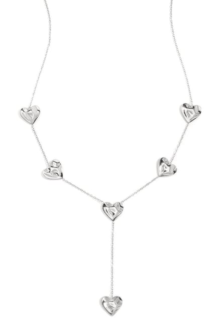 Bijoutheek Collier Y-Vorm Hartjes Gehamerd Zilver